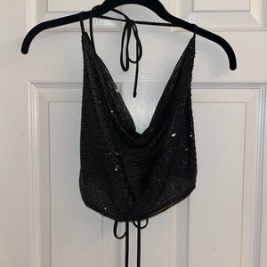 Cowl neck sequin top